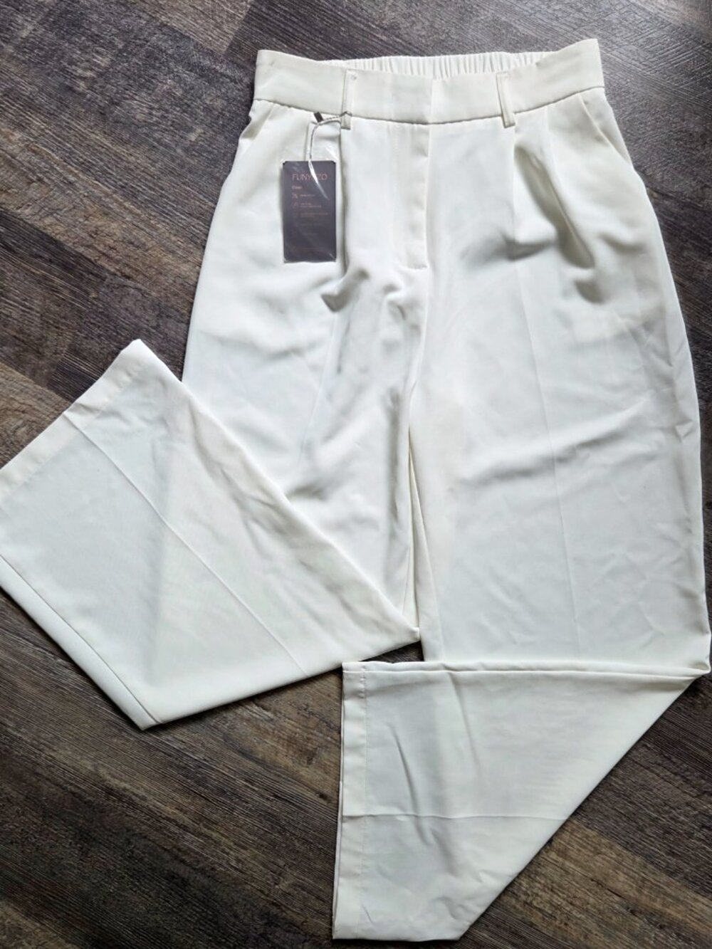 NWT Funyyzo Wide Leg Business Trousers Long Straight Off-White Color Sz Med